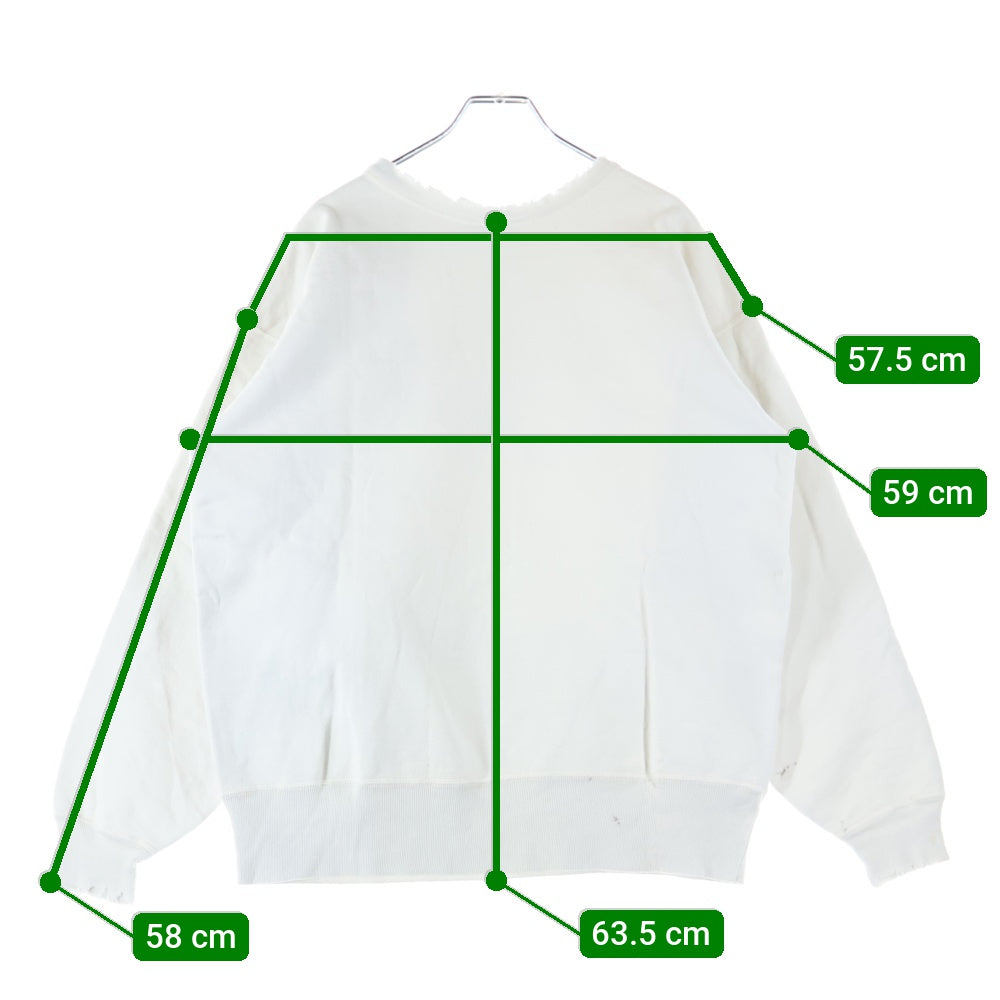 SAINT MICHAEL(セントマイケル) 25SS ×BerBerjin BJ CREW NECK SWEAT ベルベルジン フロント染み込みプリント ダメージ加工 クルーネックスウェット ホワイト SM-HR8-0000-C38