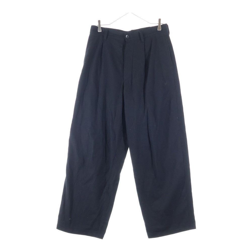 ISAMU KATAYAMA BACKLASH(イサムカタヤマバックラッシュ) WOOL FLANNEL WIDE PANTS GARMENT WASH atoウォッシュ加工 ウールフランネル ワイドパンツ スラックス ブラック 2132-02