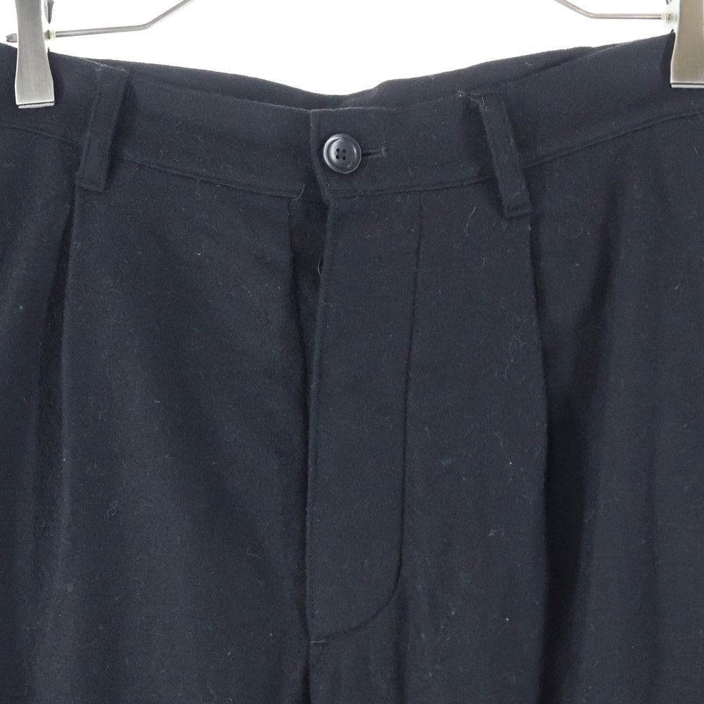 ISAMU KATAYAMA BACKLASH(イサムカタヤマバックラッシュ) WOOL FLANNEL WIDE PANTS GARMENT WASH atoウォッシュ加工 ウールフランネル ワイドパンツ スラックス ブラック 2132-02