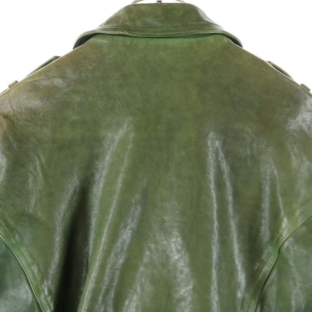 ISAMU KATAYAMA BACKLASH(イサムカタヤマバックラッシュ) 19AW JAPAN CALF FLEET WOOD ジャパンカーフ 製品染 タンニン染 ダブルライダースレザージャケット グリーン 1498-03