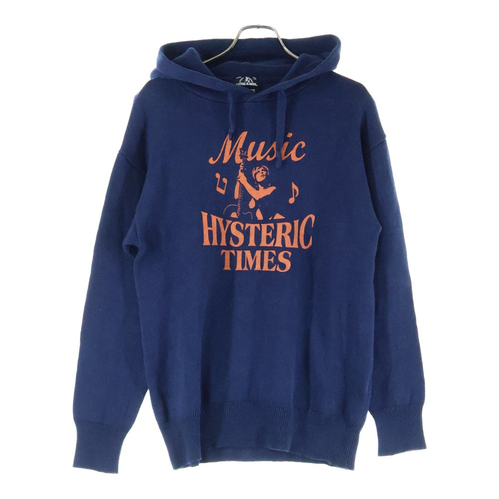 HYSTERIC GLAMOUR(ヒステリックグラマー) ロゴデザイン プルオーバー ニットパーカー ブルー 0163NS06