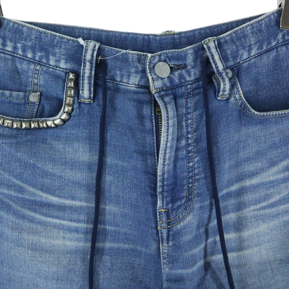 HYSTERIC GLAMOUR(ヒステリックグラマー) スタッズデザイン ドローストリング デニムスウェットパンツ ショーツ インディゴ 0152AM05
