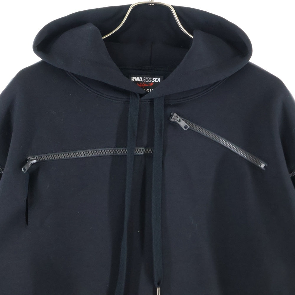 WILDSIDE YOHJI YAMAMOTO(ワイルドサイド ヨウジ ヤマモト) ×WIND AND SEA Multi Zipper Hoodie ウィンダンシー マルチジッパーデザイン プルオーバーパーカー ブラック
