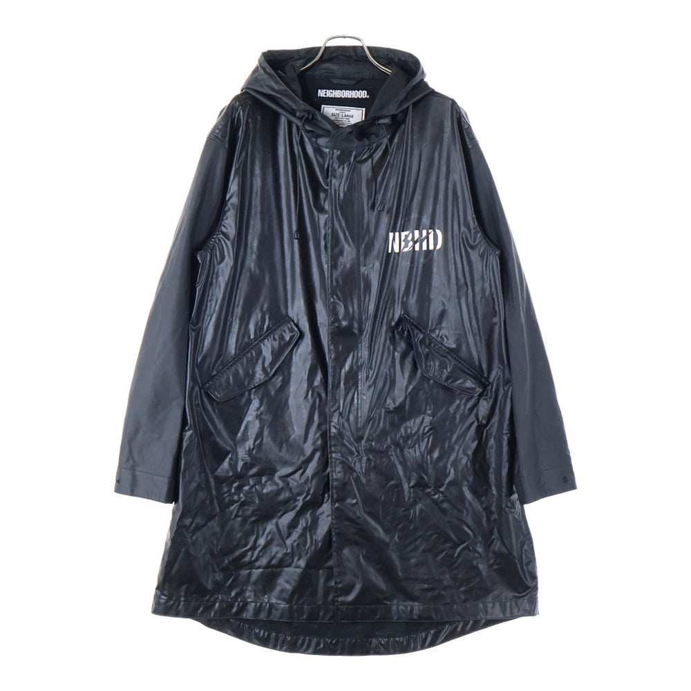 NEIGHBORHOOD(ネイバーフッド) ×FRAGMENT DESIGN フラグメントデザイン ロゴプリント フーデッドジャケット ロングコート ブラック 181TSFRN-JKM01S