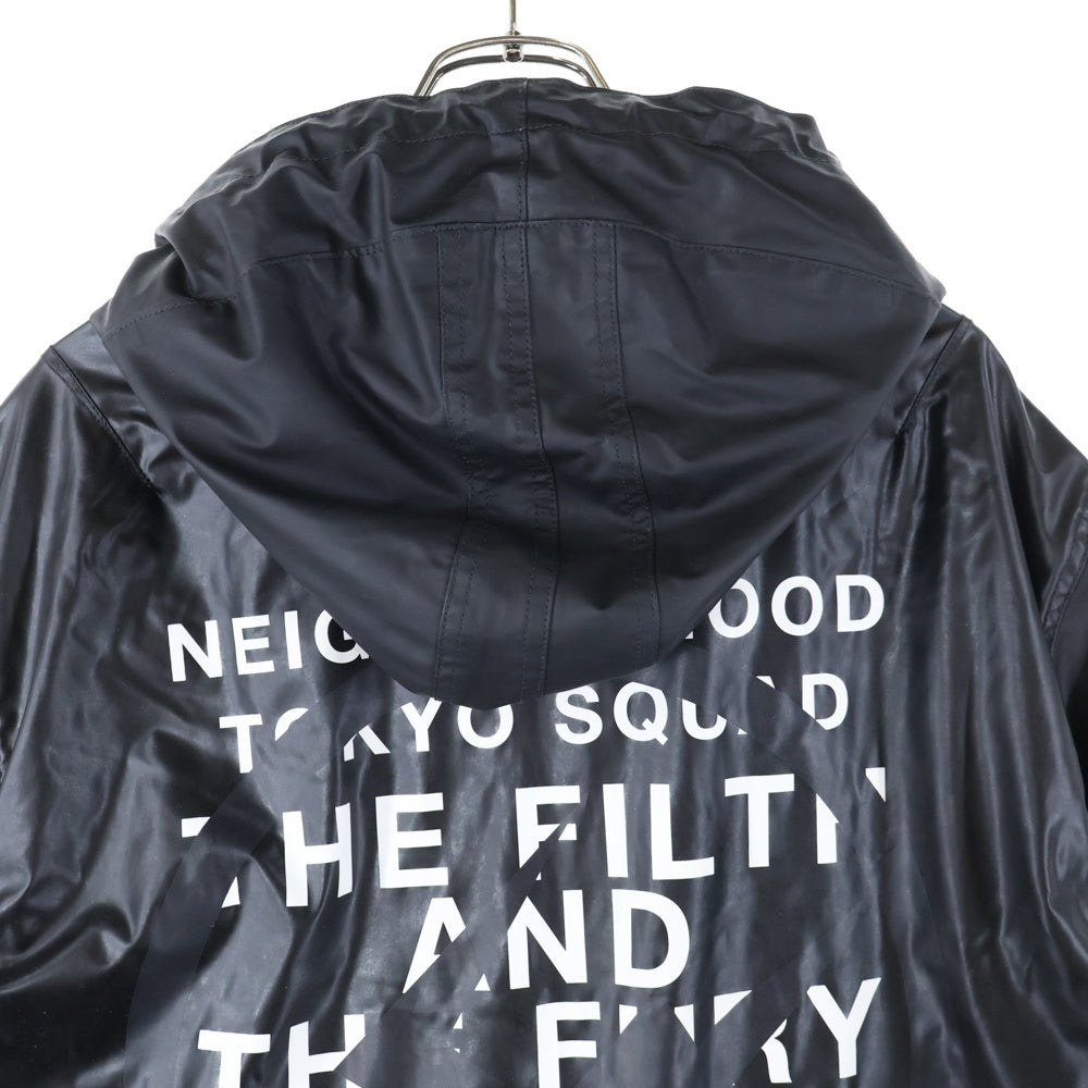 NEIGHBORHOOD(ネイバーフッド) ×FRAGMENT DESIGN フラグメントデザイン ロゴプリント フーデッドジャケット ロングコート ブラック 181TSFRN-JKM01S