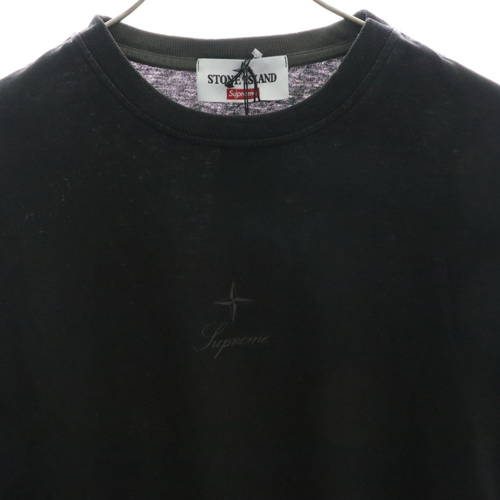 SUPREME(シュプリーム) 23AW ×STONE ISLAND L/S TEE ストーンアイランド フロントロゴデザイン クルーネック カットソー 長袖Tシャツ ブラック 7925201S6