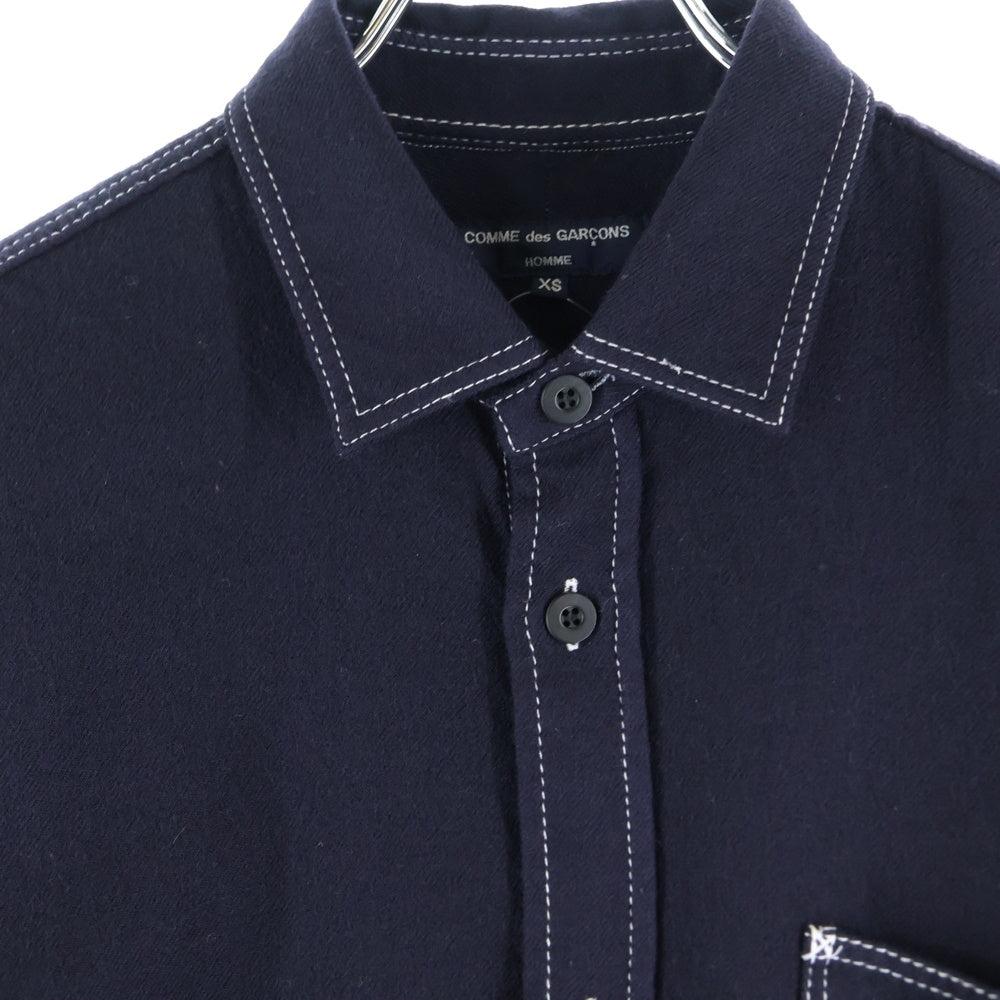 COMME des GARCONS HOMME(コムデギャルソンオム) 13AW AD2013 ステッチデザイン ウール 長袖シャツ ネイビー HL-B043