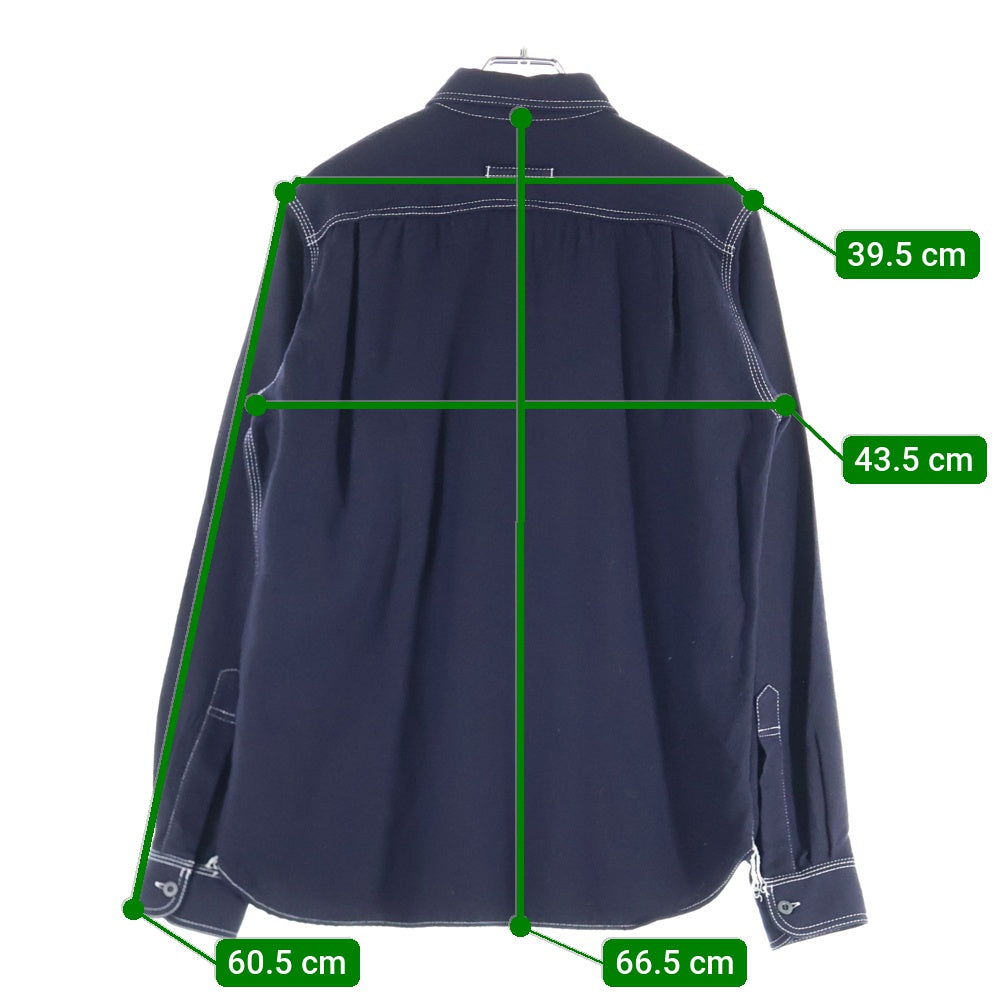 COMME des GARCONS HOMME(コムデギャルソンオム) 13AW AD2013 ステッチデザイン ウール 長袖シャツ ネイビー HL-B043