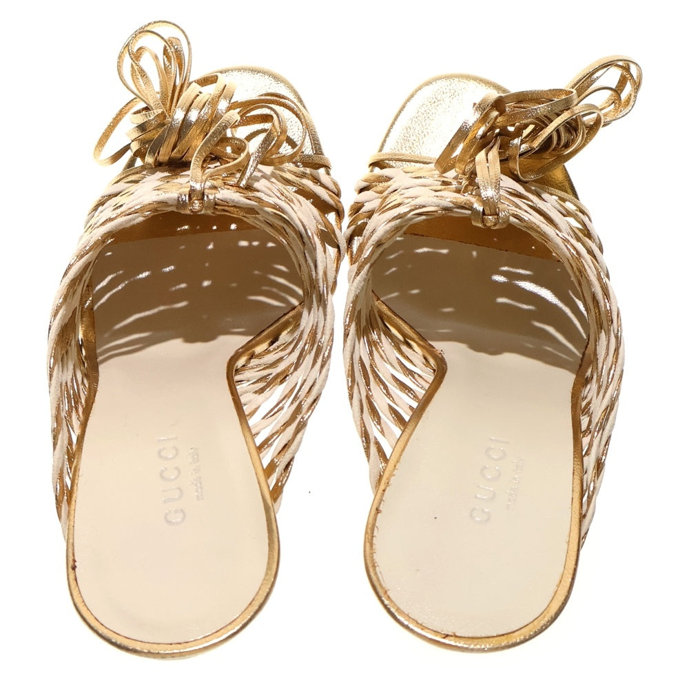 GUCCI(グッチ) スウェード切り替え レースアップ レザーサンダル バレエシューズ レディース ゴールド/ホワイト