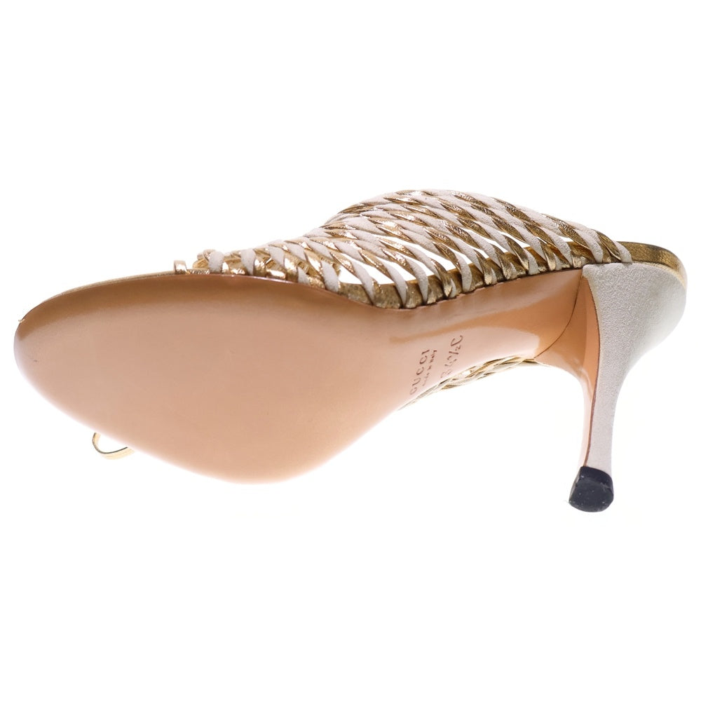 GUCCI(グッチ) スウェード切り替え レースアップ レザーサンダル バレエシューズ レディース ゴールド/ホワイト