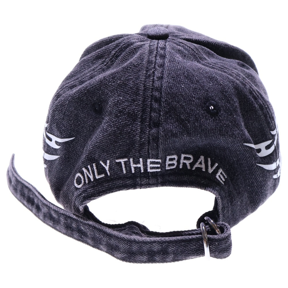 DIESEL(ディーゼル) ダメージ加工 ファイアーパターン デニムベースボールキャップ 帽子 ブラック