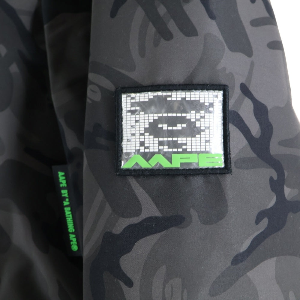 A BATHING APE(アベイシングエイプ) LOGO HOODED PUFFER JACKET GREY COMBO ロゴデザイン カモ柄 フーデッド ジップアップ ダウンジャケット ブラック AAPDNM7299XAD