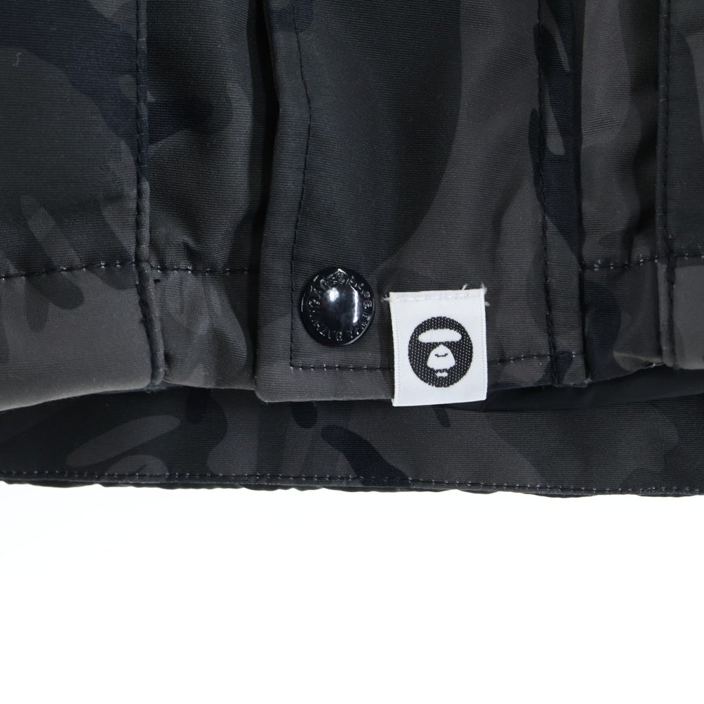 A BATHING APE(アベイシングエイプ) LOGO HOODED PUFFER JACKET GREY COMBO ロゴデザイン カモ柄 フーデッド ジップアップ ダウンジャケット ブラック AAPDNM7299XAD