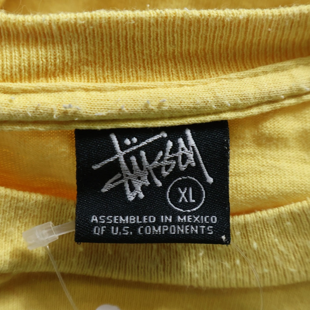 STUSSY(ステューシー) フロントロゴデザインプリント クルーネック カットソー 半袖Tシャツ イエロー