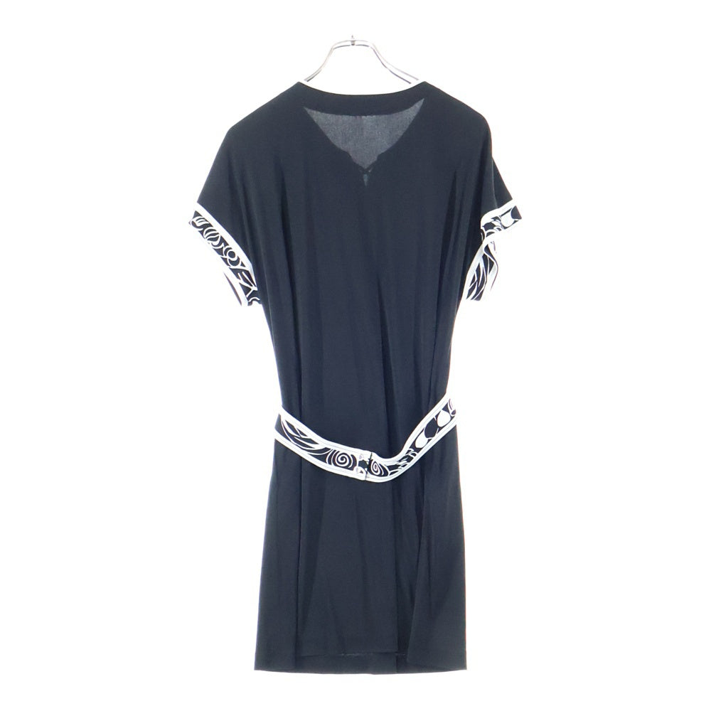 LEONARD(レオナール) 袖切替 ヘンリーネック 半袖 ワンピース レディース ブラック 0130262