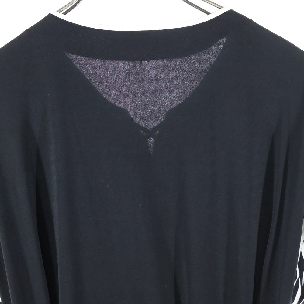 LEONARD(レオナール) 袖切替 ヘンリーネック 半袖 ワンピース レディース ブラック 0130262