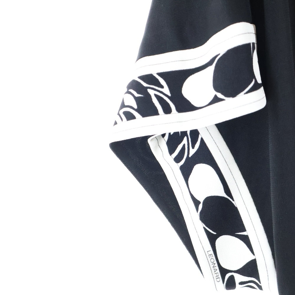 LEONARD(レオナール) 袖切替 ヘンリーネック 半袖 ワンピース レディース ブラック 0130262