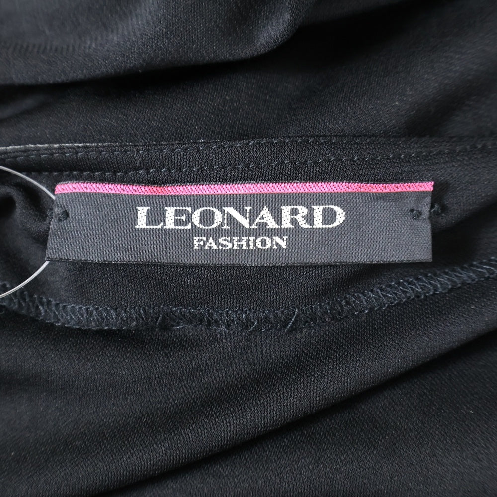 LEONARD(レオナール) 袖切替 ヘンリーネック 半袖 ワンピース レディース ブラック 0130262