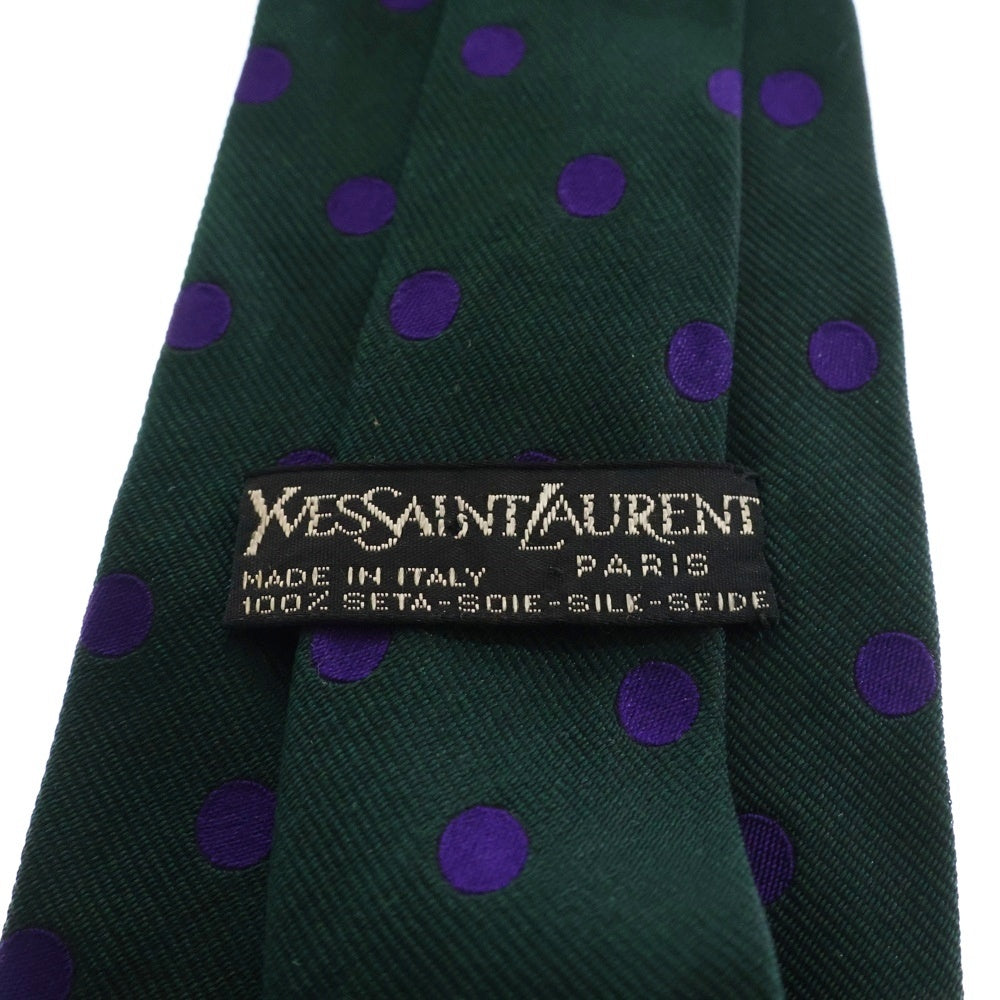 YVES SAINT LAURENT(イヴサンローラン) ドット柄 シルク ネクタイ グリーン/パープル