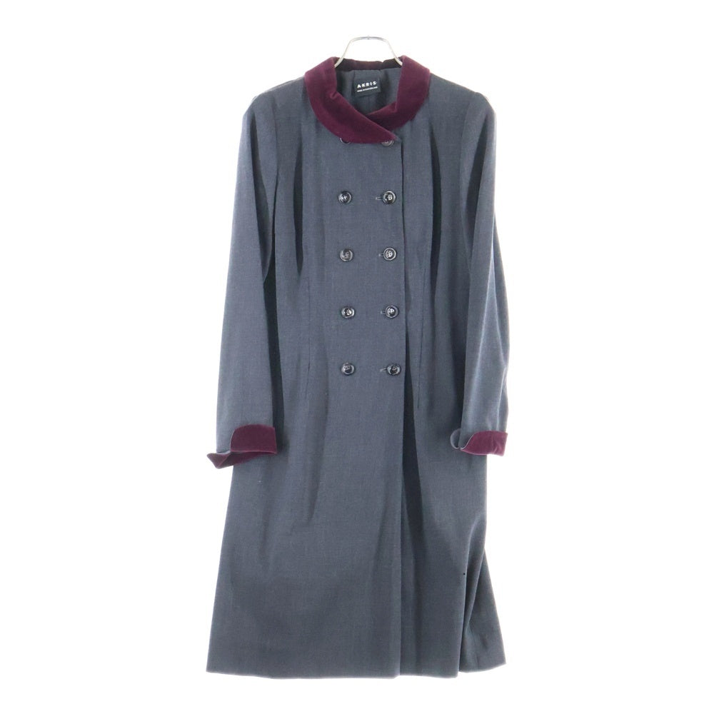 NO BRAND(ノーブランド) AKRIS アクリス スエードカラー ウール混 プルオーバー ロングジャケット レディース グレー