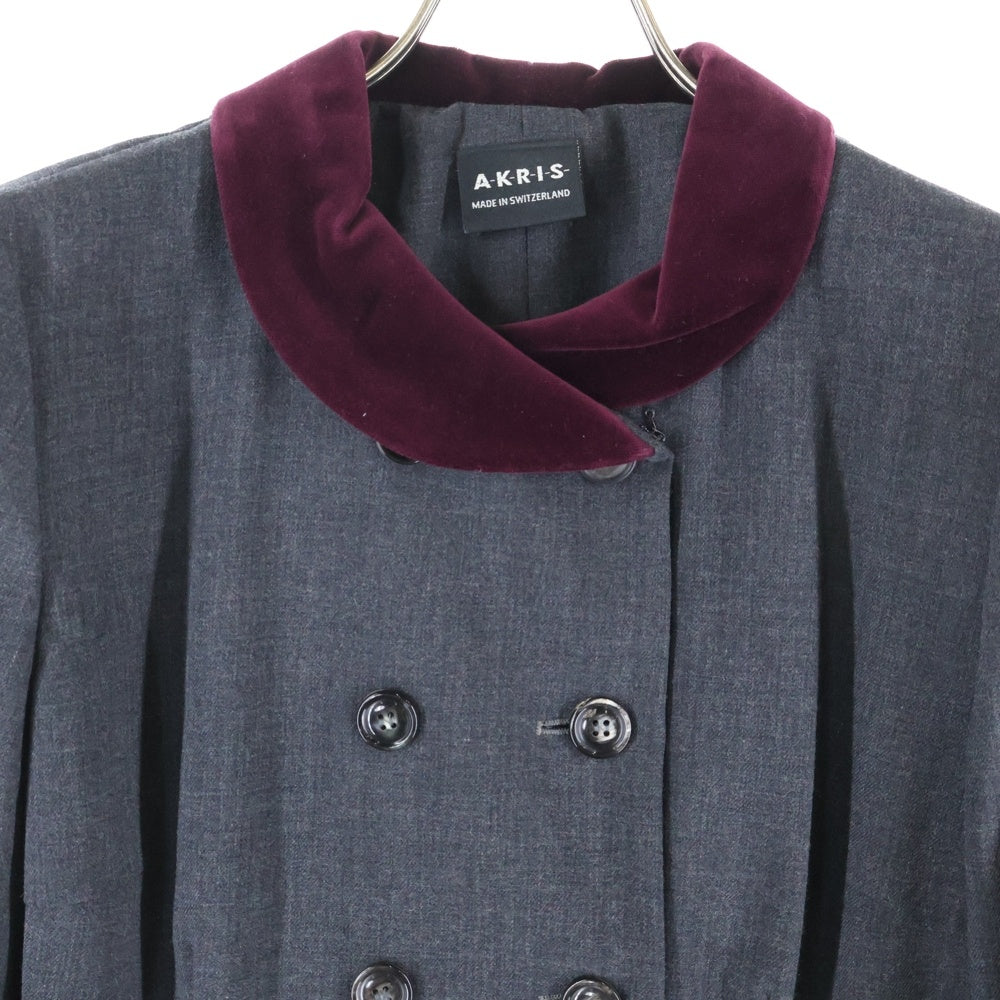 NO BRAND(ノーブランド) AKRIS アクリス スエードカラー ウール混 プルオーバー ロングジャケット レディース グレー