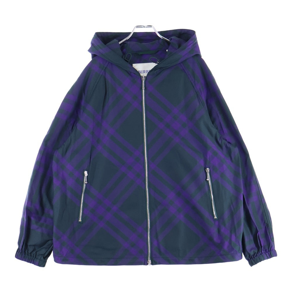 BURBERRY(バーバリー) チェックパターン ナイロン フーデッド ジップアップジャケット パーカー パープル 8079011