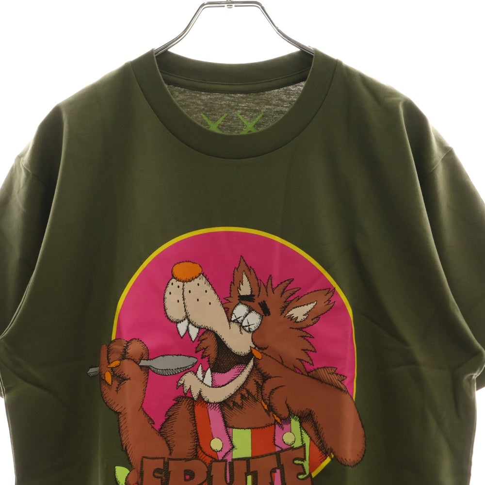 KAWS(カウズ) ×FRUTE BRUTE フルート ブルート クルーネック半袖プリントTシャツ カットソー グリーン