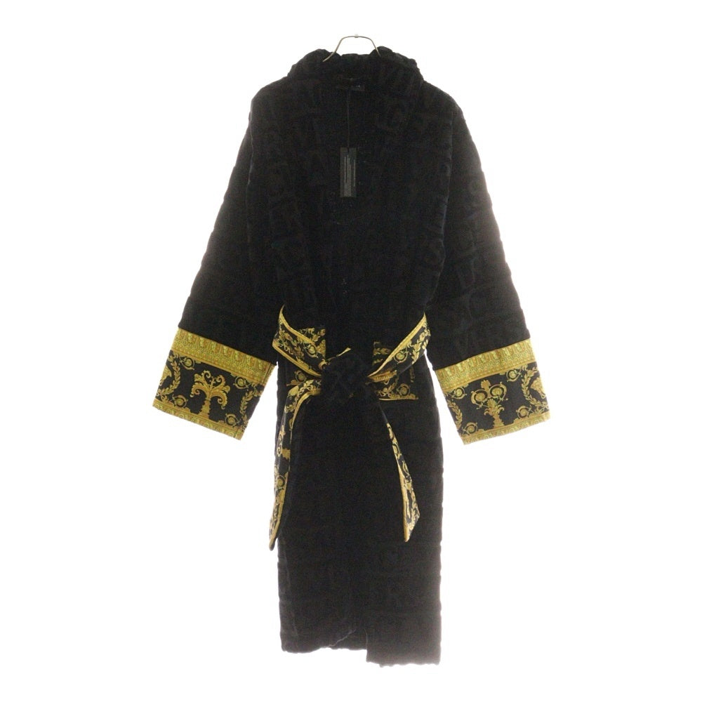 VERSACE(ヴェルサーチ) 袖メデューサ ロゴ総柄 バスローブ ガウン ブラック/イエロー ZACJ00008
