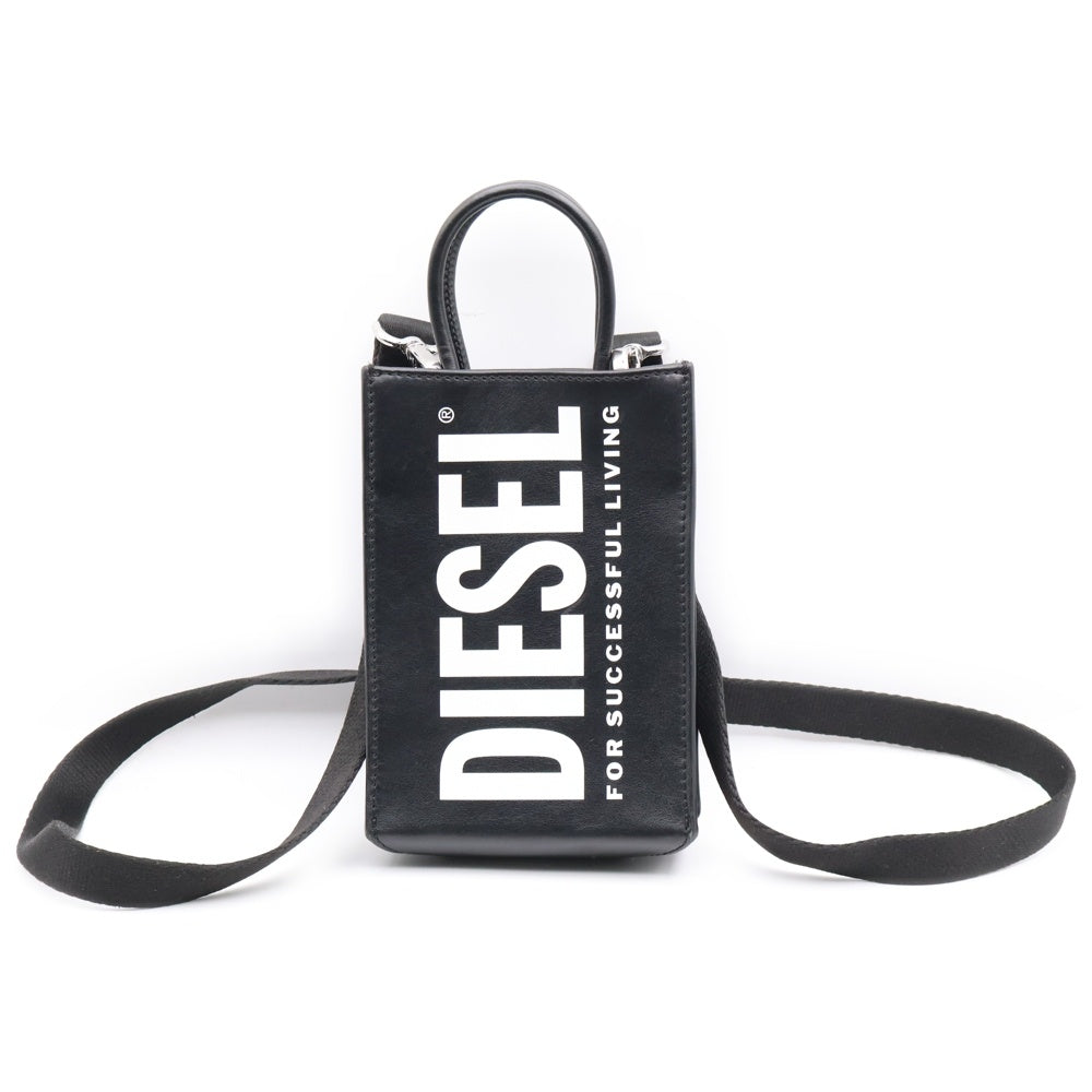 DIESEL(ディーゼル) DSL SHOPPER MIN ロゴプリント 2WAY レザー ショルダーバッグ ハンドバッグ ブラック X09022