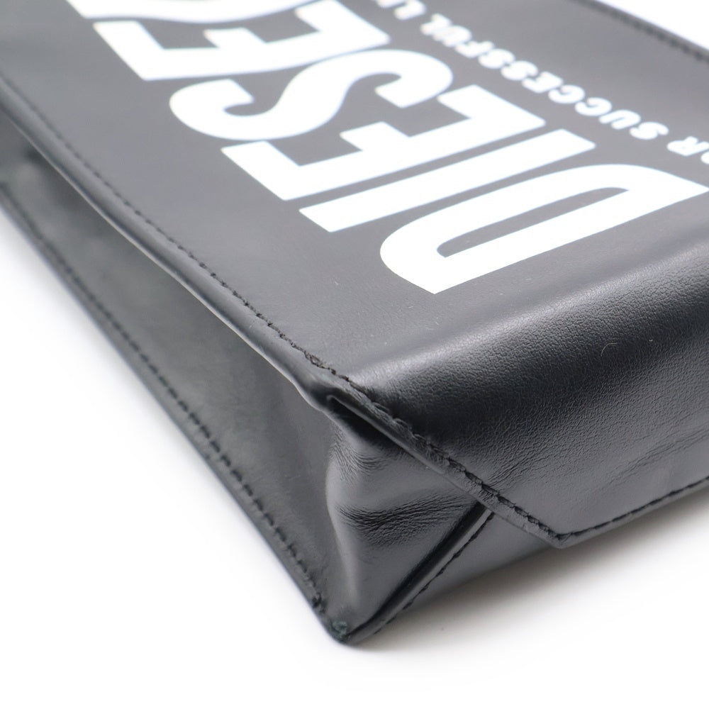 DIESEL(ディーゼル) DSL SHOPPER MIN ロゴプリント 2WAY レザー ショルダーバッグ ハンドバッグ ブラック X09022