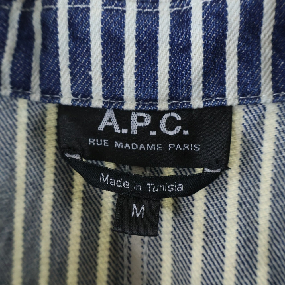 A.P.C(アーペーセー) オールドパッチ ストライプ デニム カバーオール ジャケット インディゴ/ホワイト