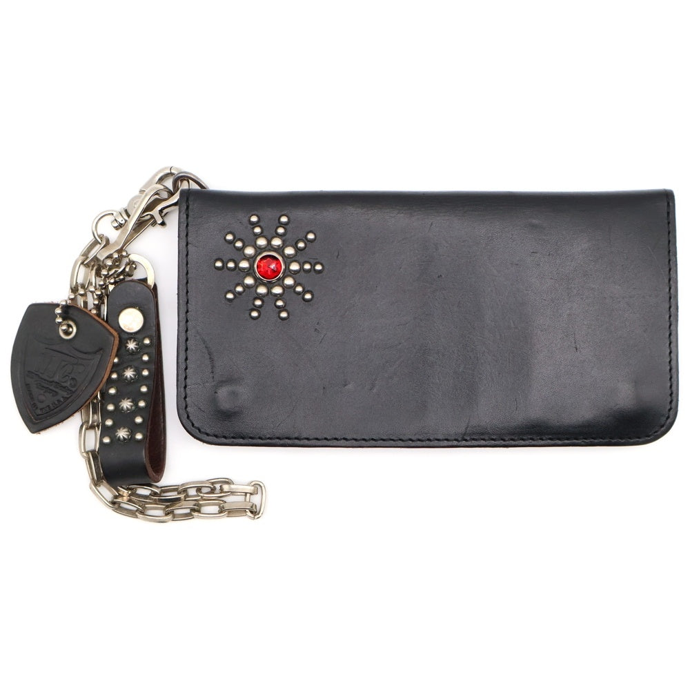 HTC(エイチティーシー) チェーン付き スタッズ レザーロングウォレット 長財布 ブラック