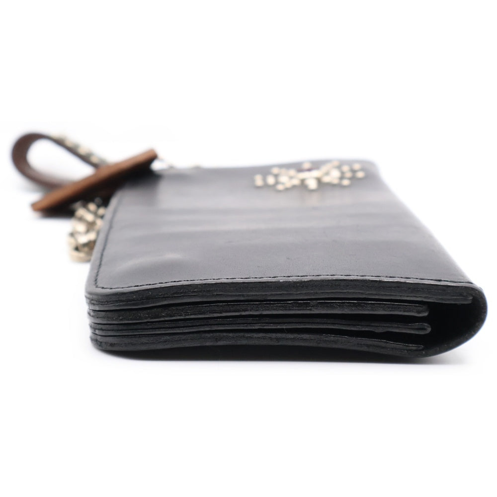 HTC(エイチティーシー) チェーン付き スタッズ レザーロングウォレット 長財布 ブラック