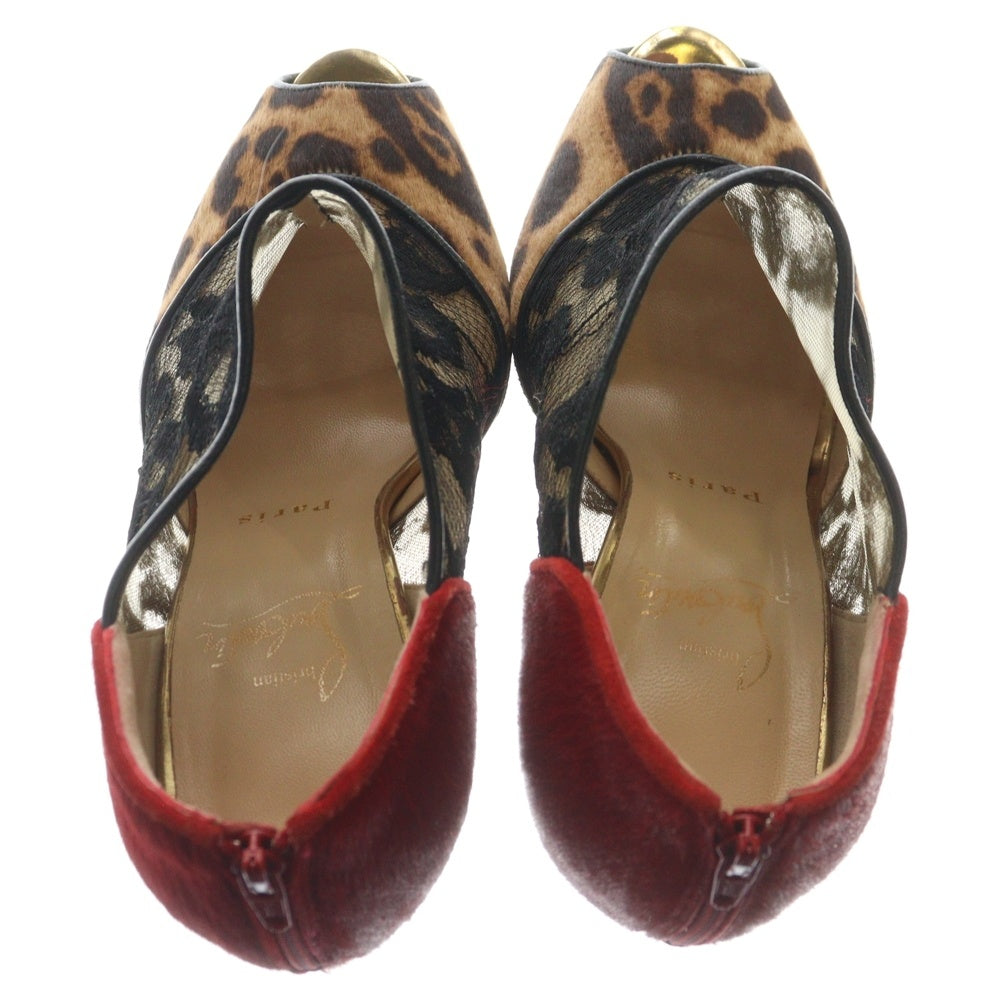 CHRISTIAN LOUBOUTIN(クリスチャンルブタン) AERONOTOC オープントゥ レオパード ハイヒール パンプス レディース ブラウン/レッド 3120693