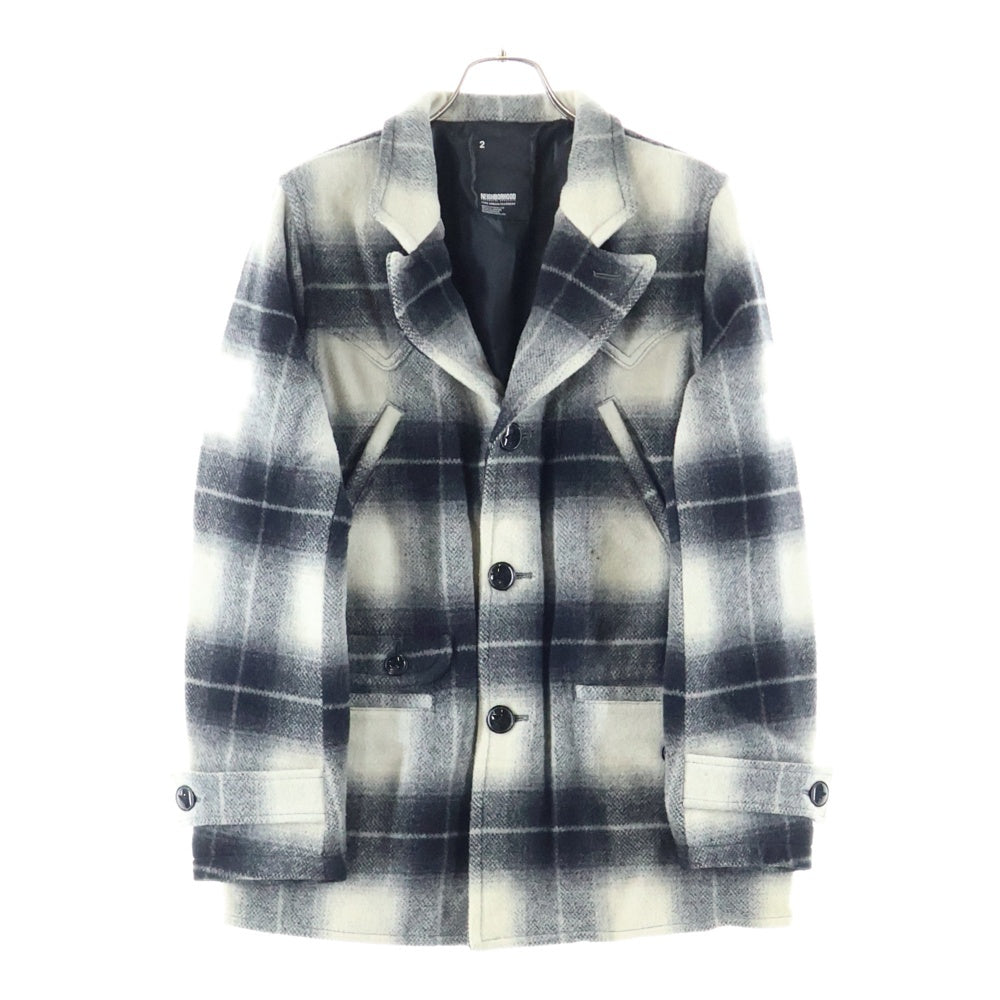 NEIGHBORHOOD(ネイバーフッド) チェック柄 ウール シングルコート ジャケット マルチポケット ブラック/ホワイト ARNH-JK-03