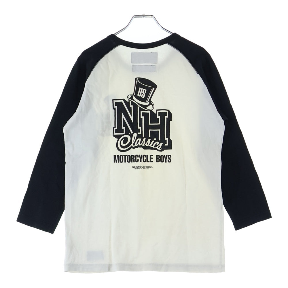NEIGHBORHOOD(ネイバーフッド) 両面ロゴプリント ラグラン ベースボール 長袖Tシャツ カットソー ブラック/ホワイト