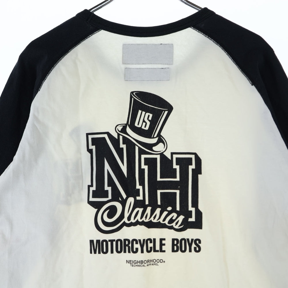 NEIGHBORHOOD(ネイバーフッド) 両面ロゴプリント ラグラン ベースボール 長袖Tシャツ カットソー ブラック/ホワイト