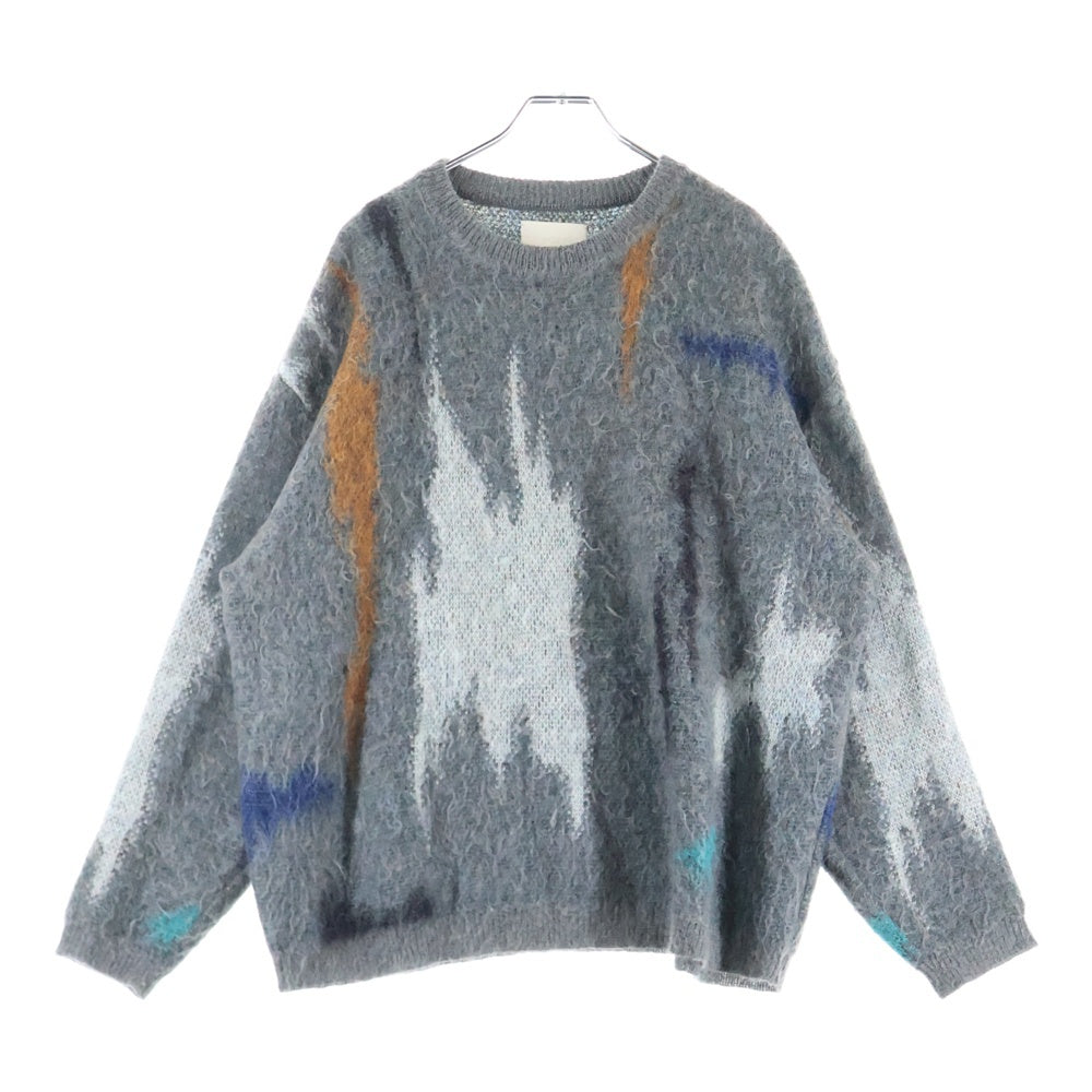 YOKE(ヨーク) 22AW STILL JACQUARD CREWNEC モヘア混 クルーネック ジャガード ニットセーター グレー YK22AW041SS