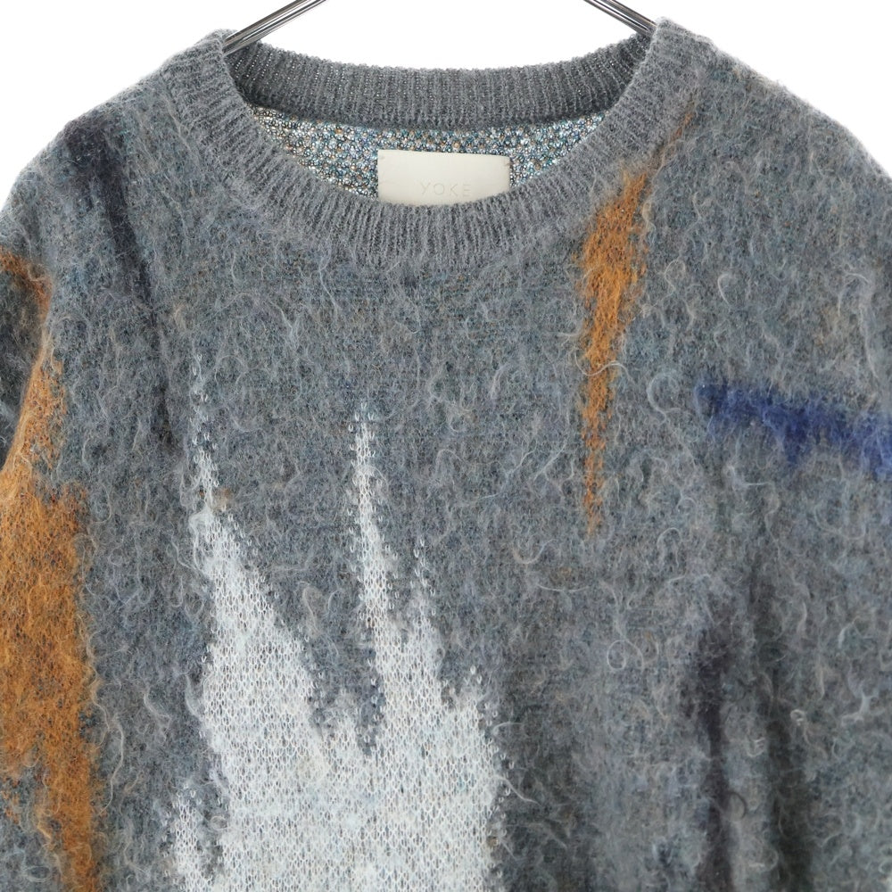 YOKE(ヨーク) 22AW STILL JACQUARD CREWNEC モヘア混 クルーネック ジャガード ニットセーター グレー YK22AW041SS