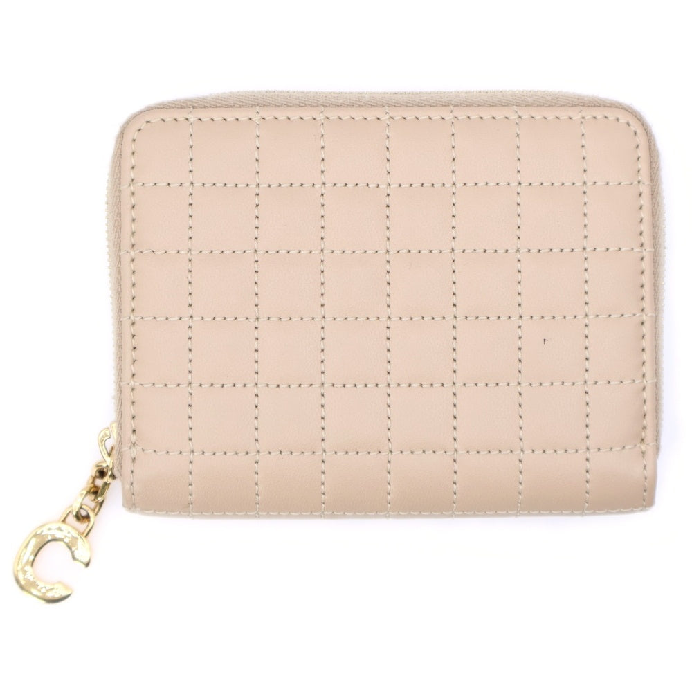 CELINE(セリーヌ) キルティング ゴールドCチャーム レザー コンパクトウォレット 財布 ベージュ S-IE-4188