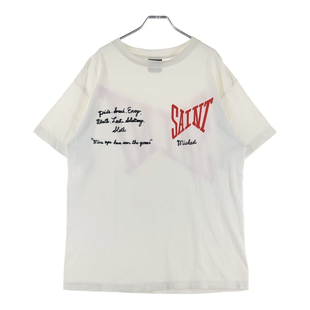 SAINT MICHAEL(セントマイケル) 21SS S/S TEE LOGO EMB ロゴプリント クルーネック 半袖Tシャツ カットソー ホワイト SM-S21-0000-007