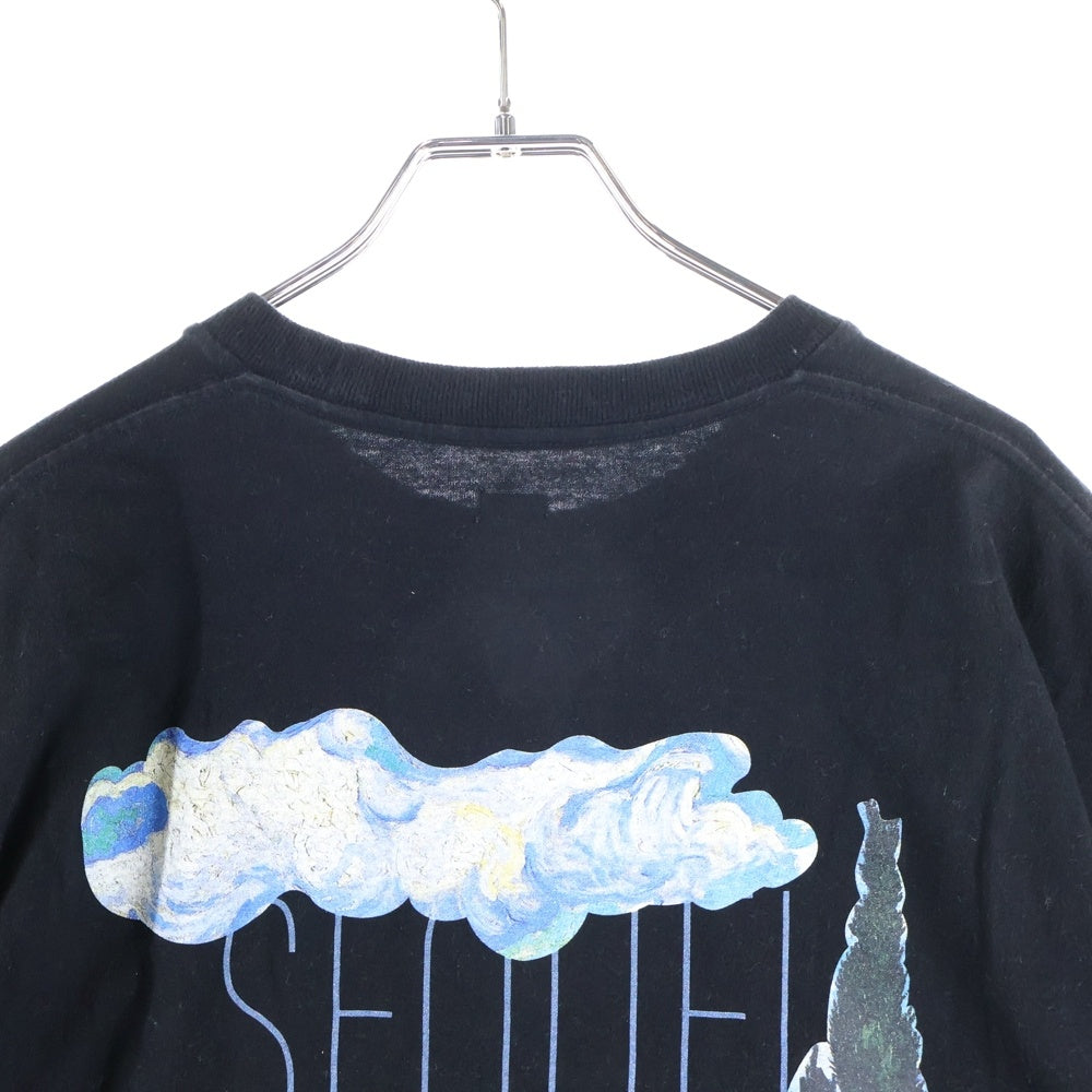 SEQUEL(シークエル) 24SS オイル ペインティング ロゴプリント クルーネック 半袖Tシャツ カットソー ブラック SQ-24SS-ST-03