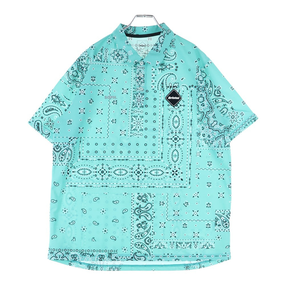 F.C.R.B./F.C.Real Bristol/FCRB(エフシーアールビー/エフシーレアルブリストル) 胸ロゴワッペン バンダナ総柄 半袖ポロシャツ ライトグリーン FCRB-230036