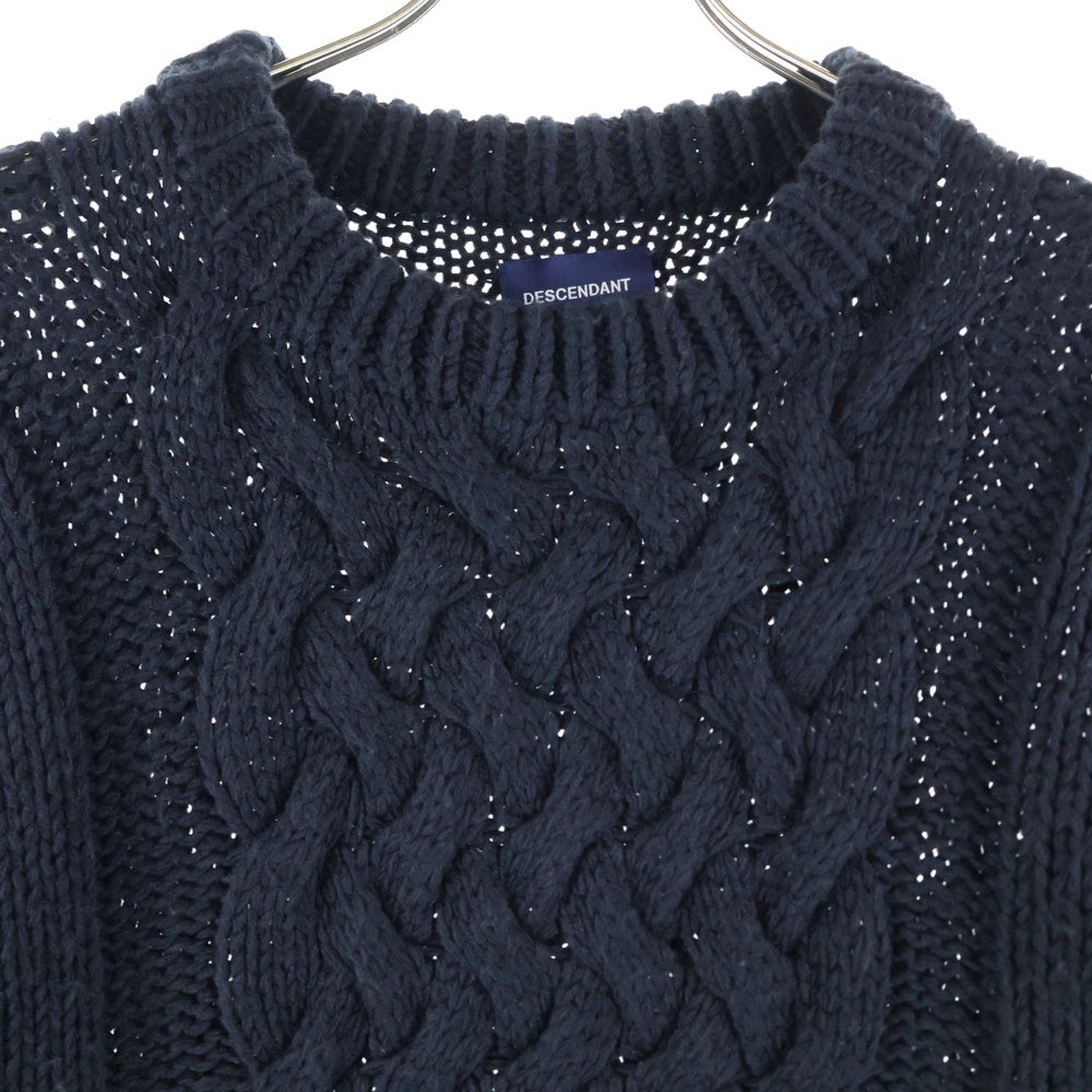 DESCENDANT(ディセンダント) 20AW FADED CABLE KNIT フェイデット ローゲージ クルーネック ケーブル ニット セーター ブラック 202MADS-KNM02