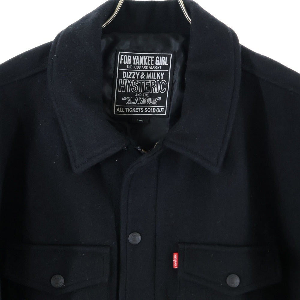 HYSTERIC GLAMOUR(ヒステリックグラマー) 23AW FIRE LOGO EMBROIDERY JAKET ファイアー ロゴ エンブロイダリー ウール ジャケット ブラック 02233AB16