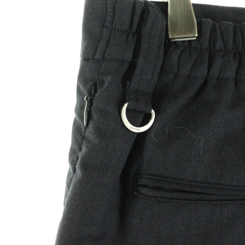 SOPHNET.(ソフネット) 24AW SUPER 100'S WOOL SHIRRING SLIM FIT SLACKS スーパー ウール シャーリング スリム フィット イージースラックス ブラック SOPH-242017