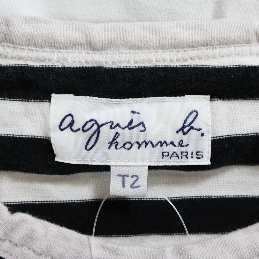 agnes b. homme(アニエスベーオム) 日本製 コットン ボーダー 半袖Tシャツ カットソー ブラック/ホワイト 8807J008