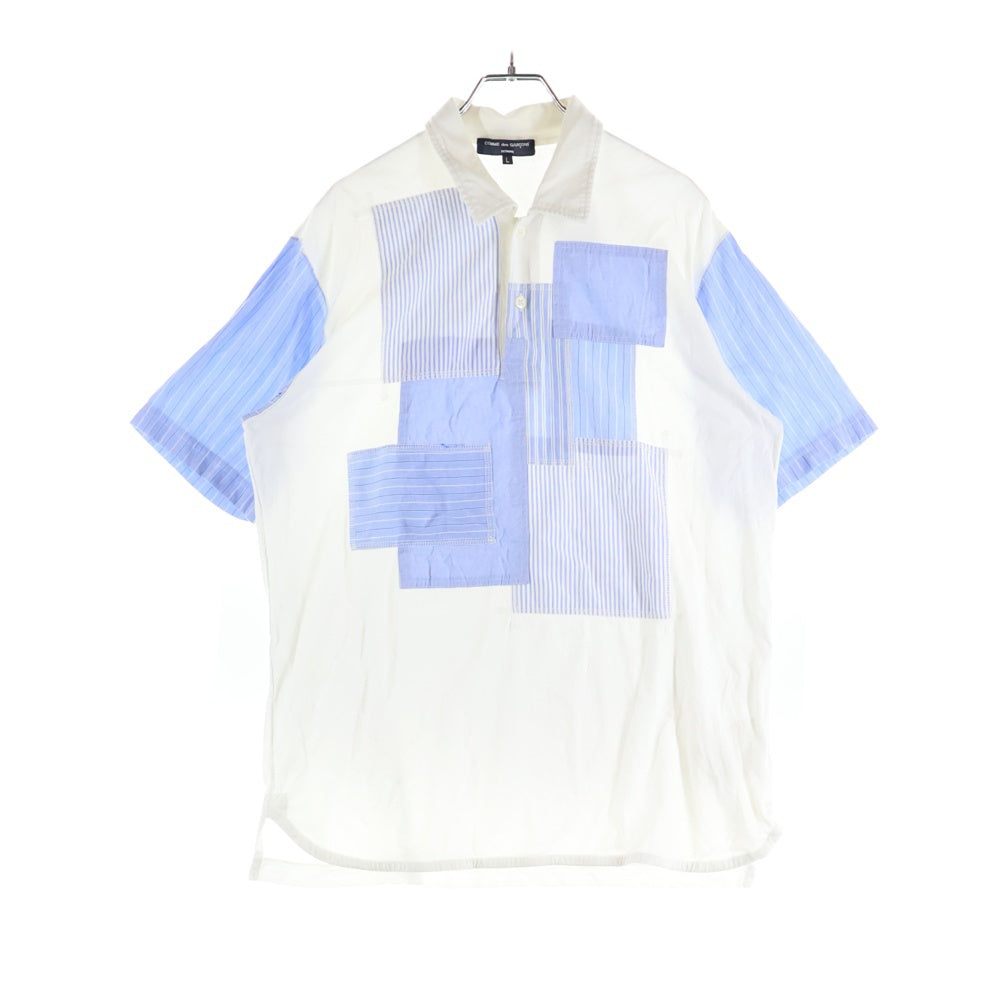 COMME des GARCONS HOMME(コムデギャルソンオム) 17SS AD2016 パッチワークデザイン コットン 半袖ポロシャツ ホワイト/ブルー HS-T003