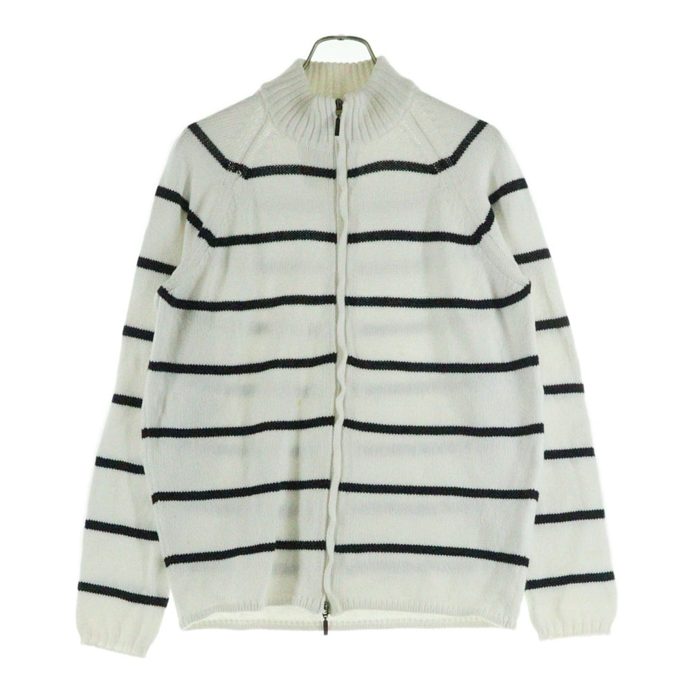 Cruciani(クルチアーニ) イタリア製 ボーダー コットン ジップアップニット ホワイト/ブラック