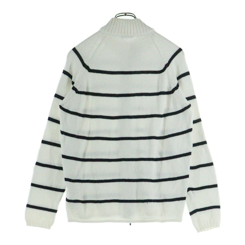 Cruciani(クルチアーニ) イタリア製 ボーダー コットン ジップアップニット ホワイト/ブラック